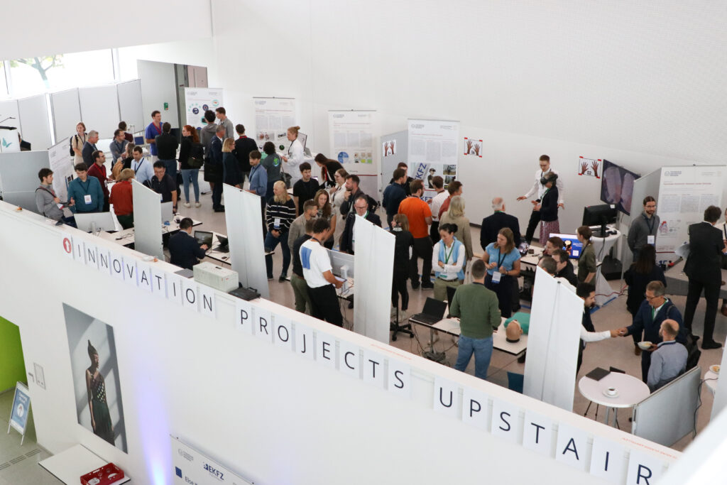 various demo stands in an exhibition photographed from above