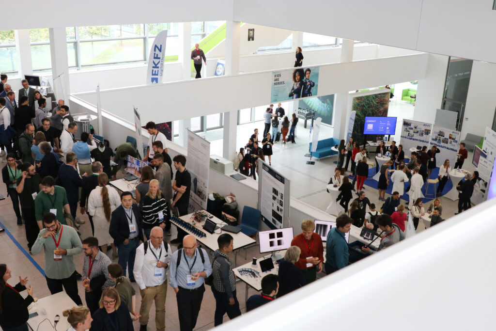 various demo stands in an exhibition photographed from above