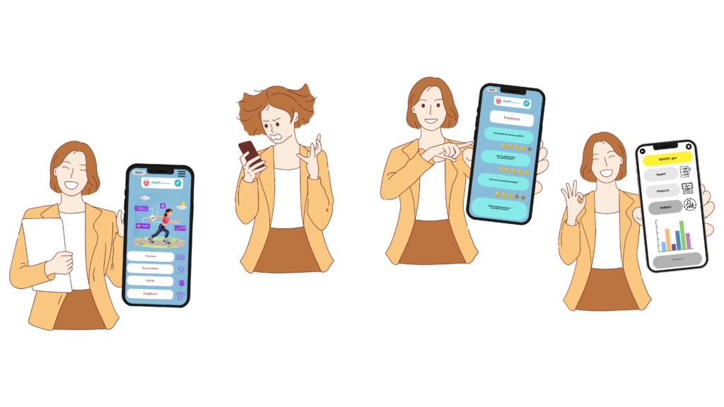 info graphic that shows a woman with a smartphone using a digital health application