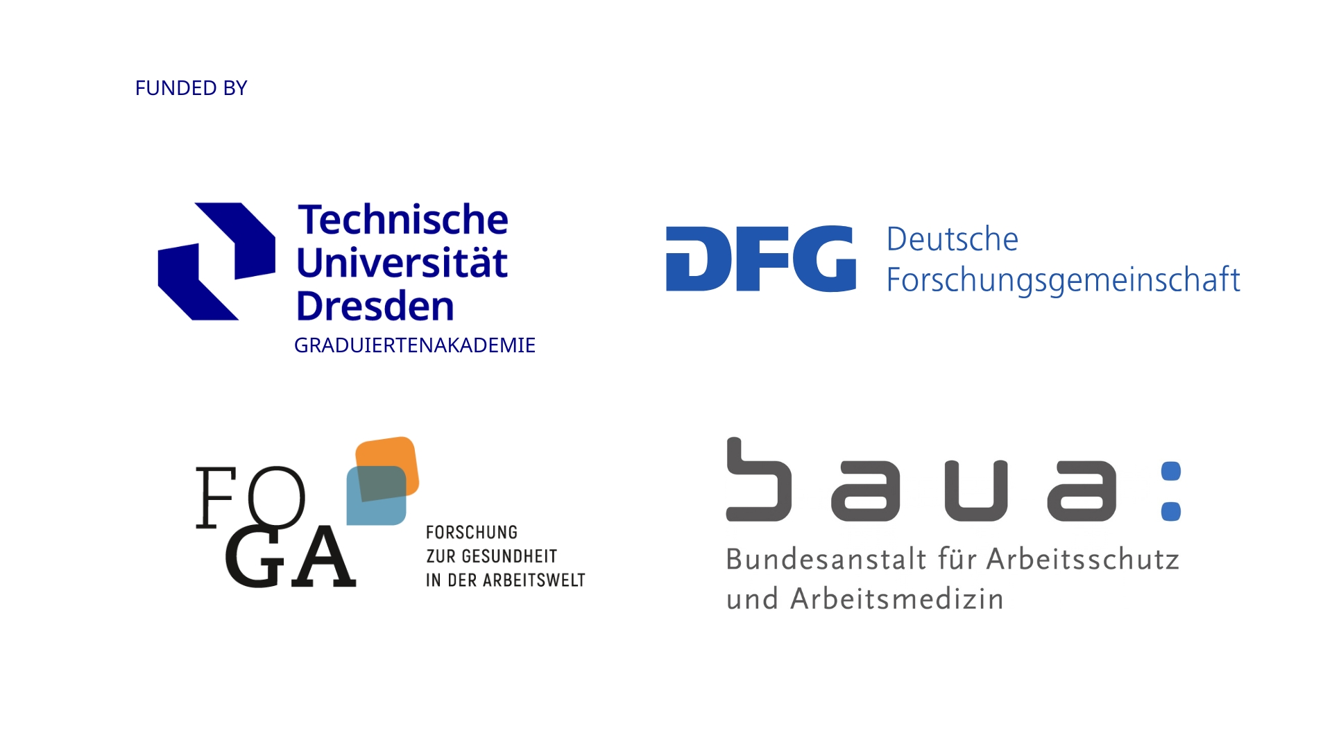 four logos on a picture: Dresden University of Technology, Deutsche Forschungsgemeinschaft, Baua, FoGa